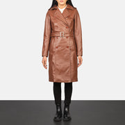 Alice ყავისფერი Double Breasted Leather Coat ქალის in Black Cowhide Leather - Front Profile View &amp; Tailored Silhouette | Buy Online