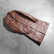 Open Hem &amp; Hem Craftsmanship Construction Detail on Alice ყავისფერი Double Breasted Leather Coat ქალის