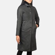 
Distressed Black Sheepskin Leather Aviator Jacket - უკანა ხედი გამოკვეთილი მხრებით და სუფთა დაბოლოებით