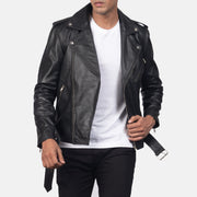 
ახლო ხედი of Notch & Zipper & Waist belt Hardware on Allaric Alley Black Leather Biker Jacket