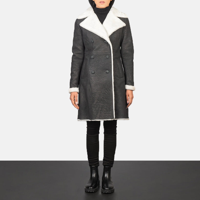 Amie შავი Double-Breasted Shearling Coat ქალის