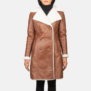 
ახლო ხედი of Notch & Leather Buttons Hardware on Amie Brown Double Breasted Shearling Coat