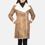 
Amie Distressed Brown Double Breasted Shearling Coat - გვერდითი პროფილი ერგონომიული სახელოს ჭრით
