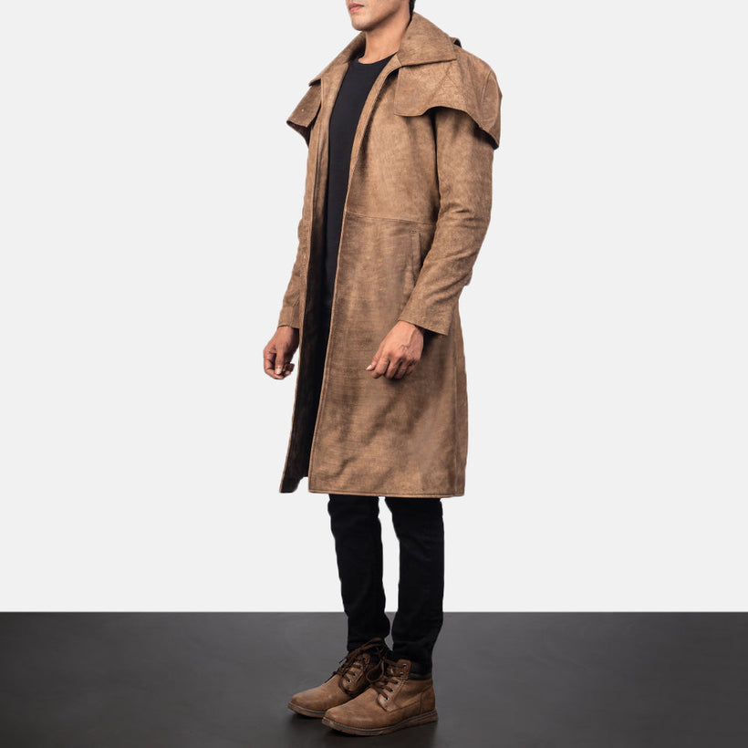 Army ყავისფერი Leather Duster მამაკაცის