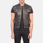 
Atlas Moto Distressed ყავისფერი ტყავის ჟილეტი მამაკაცის in Distressed Brown Sheepskin Leather - წინა ხედი და მორგებული სილუეტი | შეიძინეთ ონლაინ