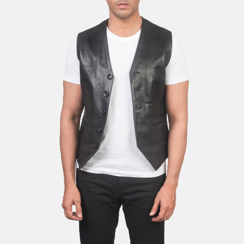 Auden შავი Leather Vest მამაკაცის