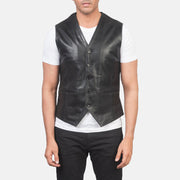 
ახლო ხედი of Classic Collar & 5 Button Hardware on Auden შავი ტყავის ჟილეტი მამაკაცის