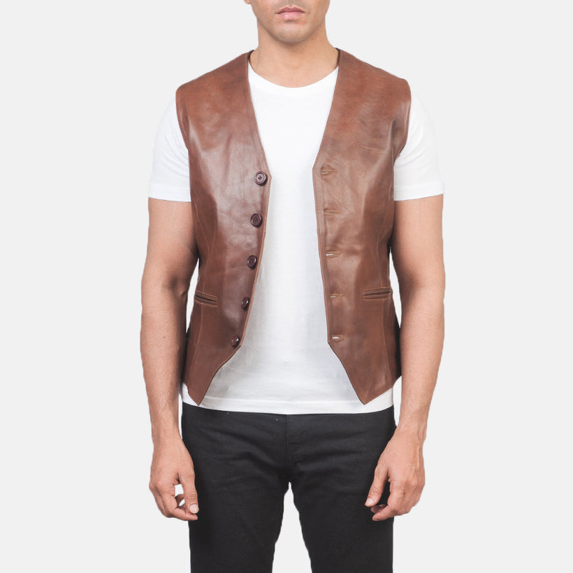 Auden ყავისფერი Leather Vest მამაკაცის