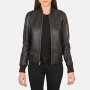 Women's Ava Ma-1 Brown Leather Bomber Jacket in Brown Sheepskin Leather - Front Profile View & Tailored Silhouette | Buy Online