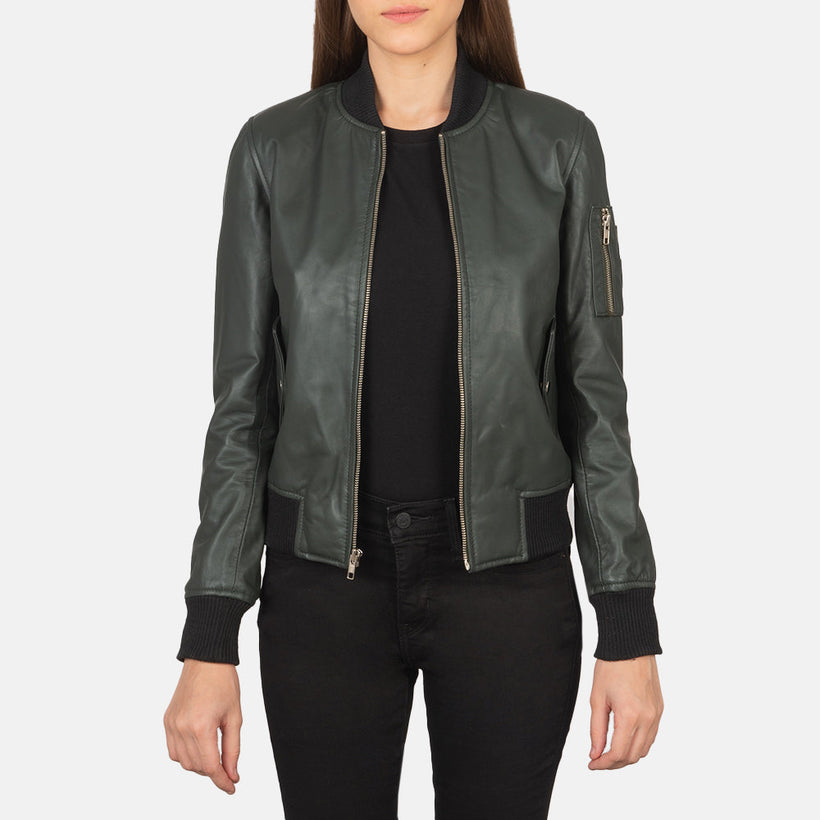 Ava MA-1 Green ტყავის ბომბერი ქალის