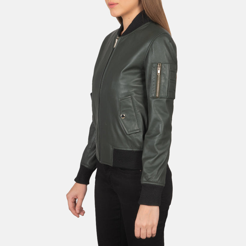 Ava MA-1 Green ტყავის ბომბერი ქალის