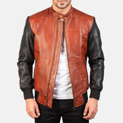Rib Knit &amp; Hem Craftsmanship Construction Detail on Avan Black Leather Bomber Jacket