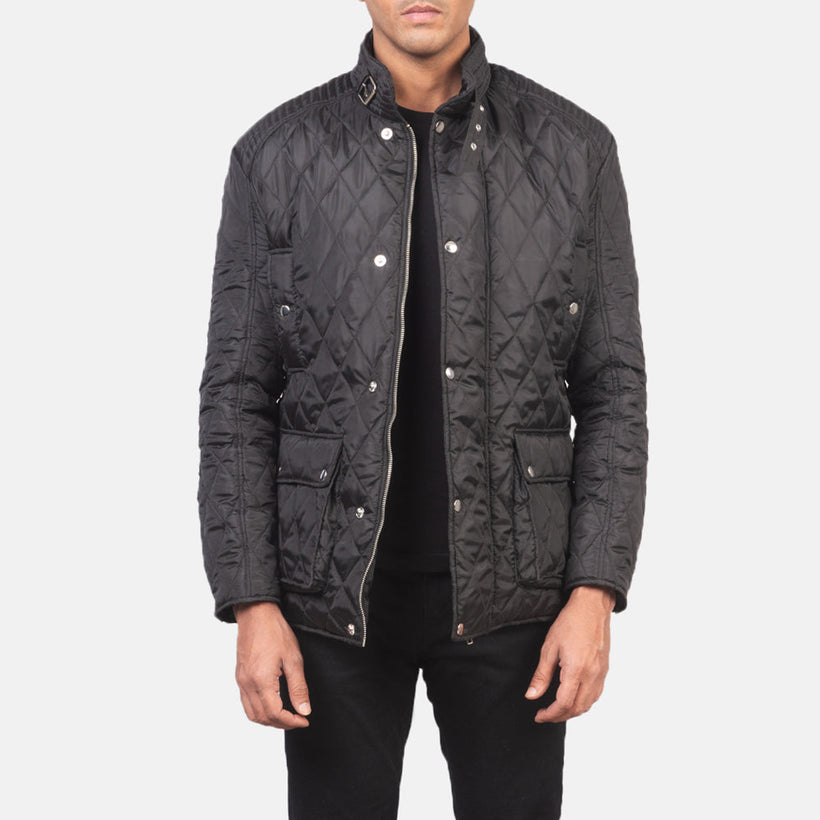 Barry Quilted შავი Windbreaker ტყავის ქურთუკი მამაკაცის