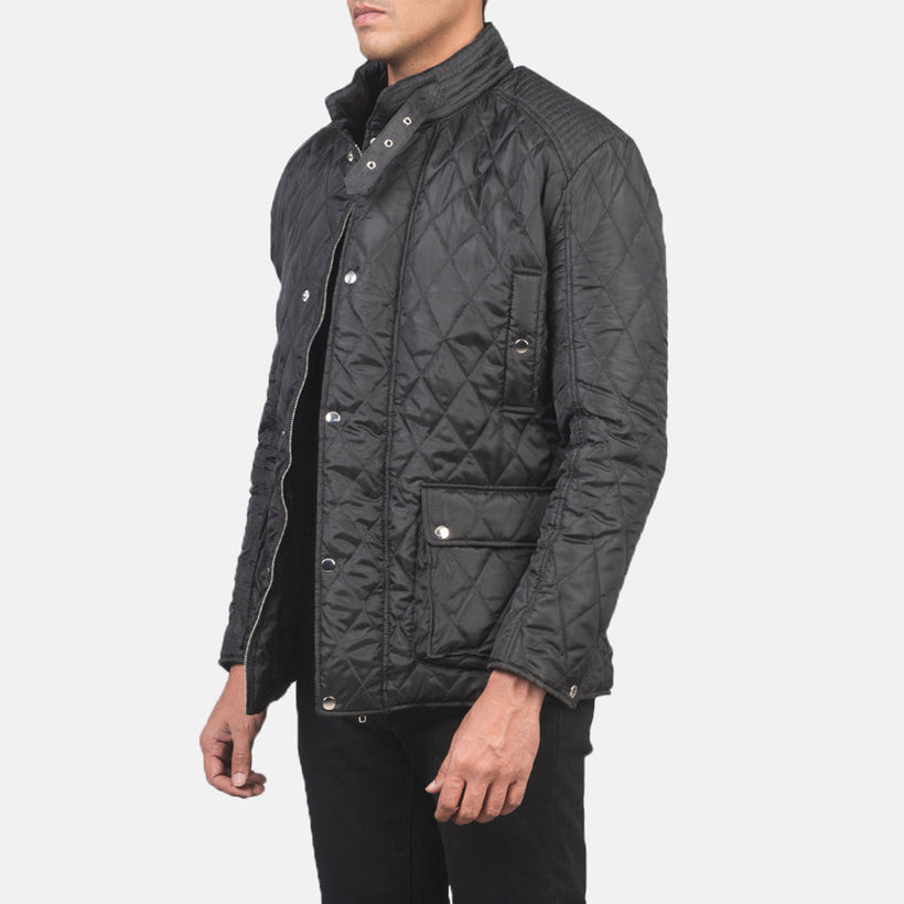 Barry Quilted შავი Windbreaker ტყავის ქურთუკი მამაკაცის