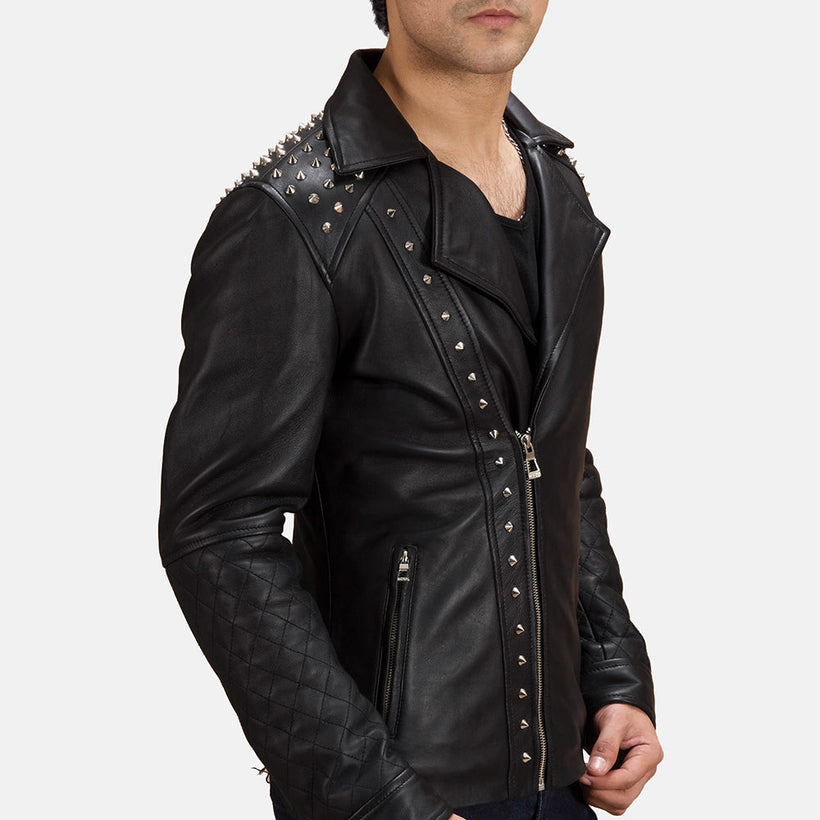 შავი Studded ტყავის ბაიკერის ქურთუკი მამაკაცის