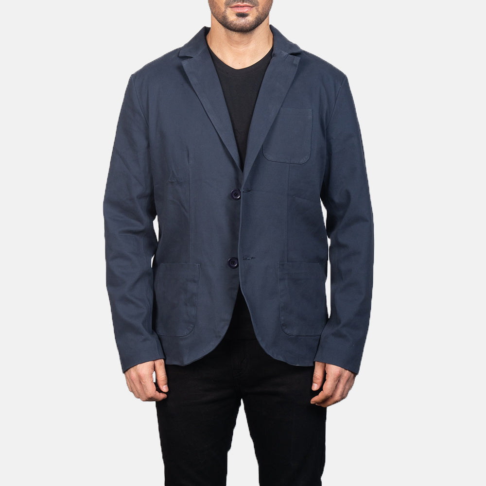 Borges Navy Blue Blazer in Navy Blue Poly-Cotton - Front Profile View &amp; Tailored Silhouette | Buy Online