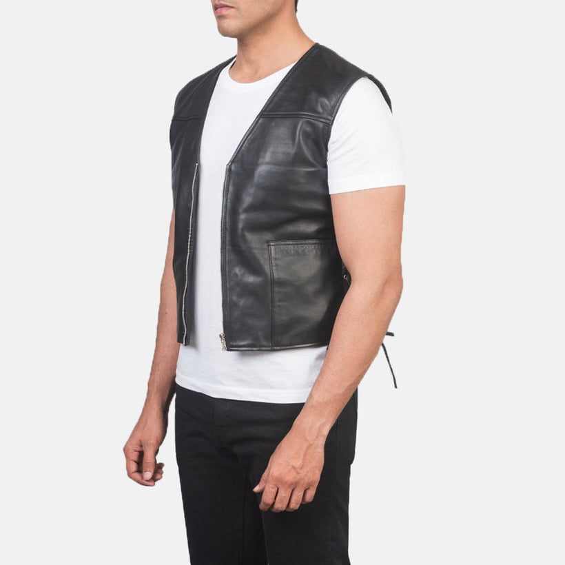 Brandon შავი Leather Vest მამაკაცის