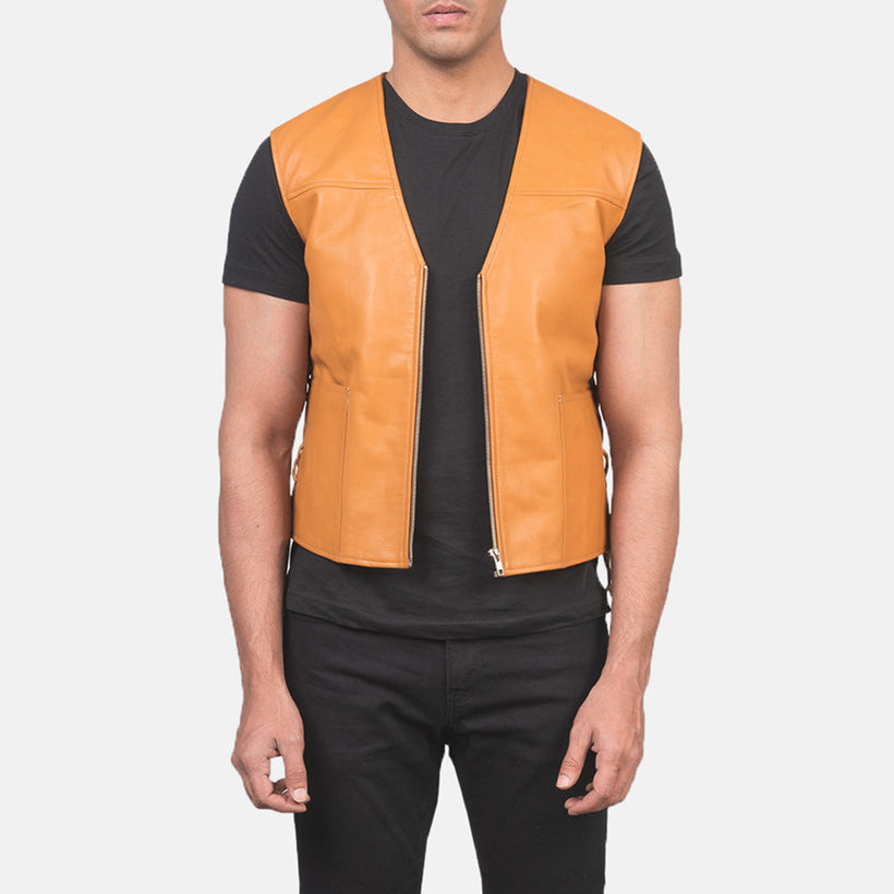 Brandon ტანი ყავისფერი Leather Vest მამაკაცის