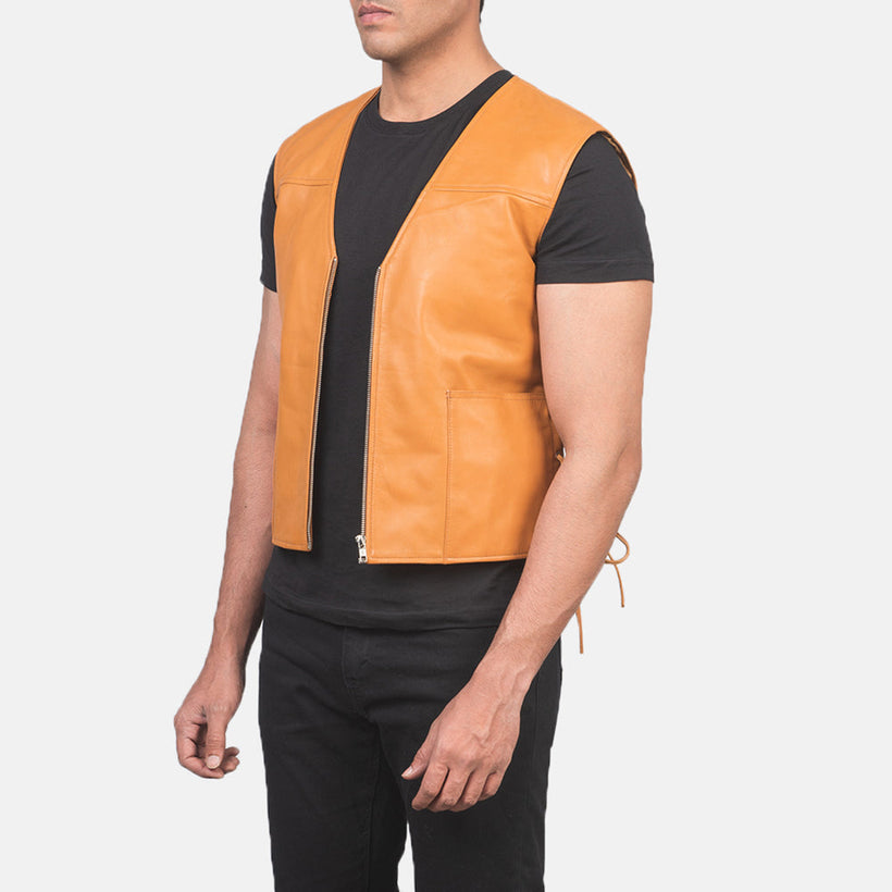 Brandon ტანი ყავისფერი Leather Vest მამაკაცის