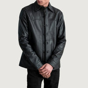 
Bronco შავი Leather Shirt მამაკაცის in Black Sheepskin Leather - წინა ხედი და მორგებული სილუეტი | შეიძინეთ ონლაინ
