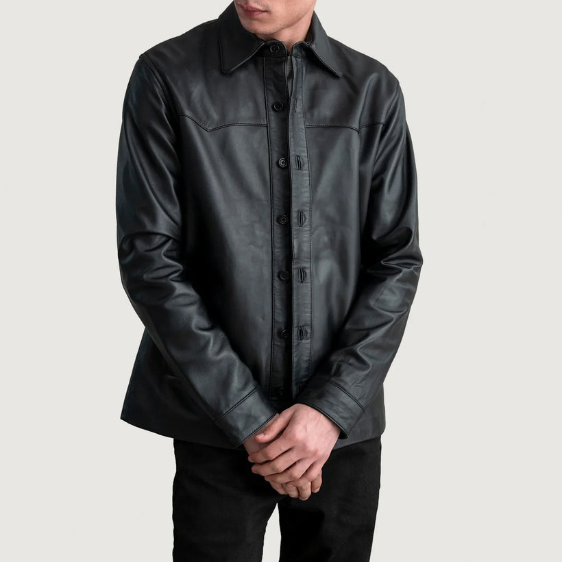 Bronco შავი Leather Shirtმამაკაცის