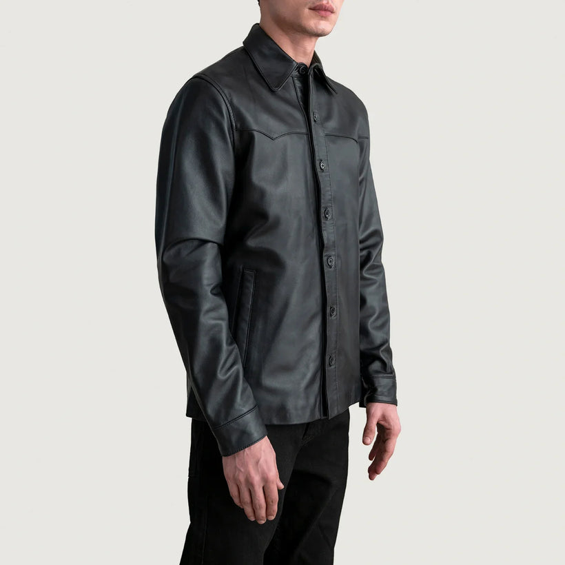 Bronco შავი Leather Shirtმამაკაცის