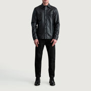 
ახლო ხედი of Shirt & Buttons Hardware on Bronco შავი Leather Shirt მამაკაცის