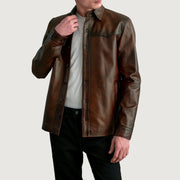 
Bronco Distressed ყავისფერი Leather Shirt მამაკაცის in Distressed Brown Sheepskin Leather - წინა ხედი და მორგებული სილუეტი | შეიძინეთ ონლაინ
