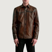 
Bronco Distressed ყავისფერი Leather Shirt მამაკაცის - გვერდითი პროფილი ერგონომიული სახელოს ჭრით