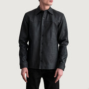 
Bronco Tumbled შავი Leather Shirt მამაკაცის - გვერდითი პროფილი ერგონომიული სახელოს ჭრით