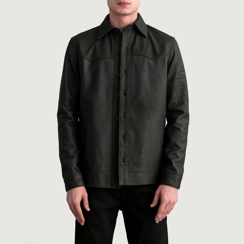 Bronco Tumbled ყავისფერი Leather Shirtმამაკაცის