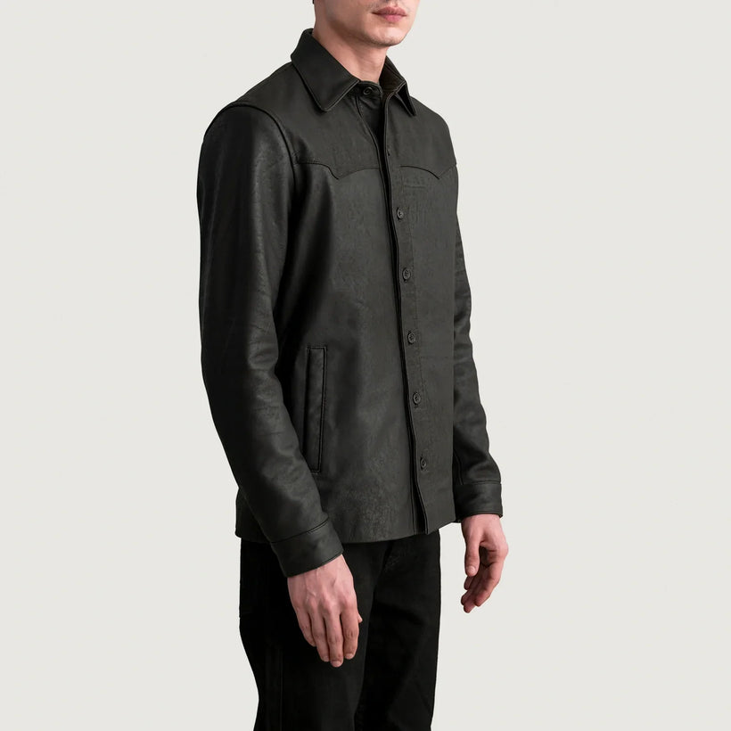 Bronco Tumbled ყავისფერი Leather Shirtმამაკაცის