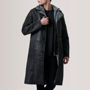 
Cai Distressed შავი Leather Shearling ტყავის პალტო მამაკაცის For Men in Distressed Black Sheepskin Snuffed - წინა ხედი და მორგებული სილუეტი | შეიძინეთ ონლაინ