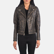 
Carolyn Quilted Distressed Brown Biker Jacket in Distressed Brown Goatskin Leather - წინა ხედი და მორგებული სილუეტი | შეიძინეთ ონლაინ