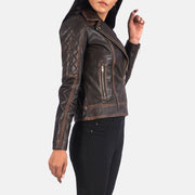
Vintage Brown Goatskin Leather Biker Jacket - უკანა ხედი გამოკვეთილი მხრებით და სუფთა დაბოლოებით