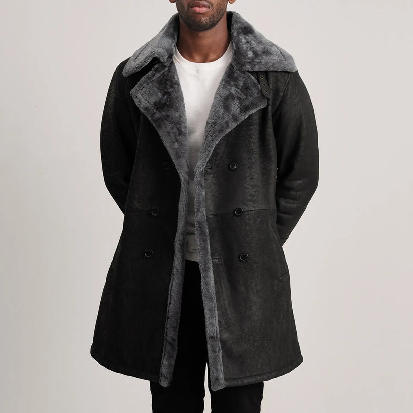 Charles ტყავის პალტო ყავისფერი Shearling ტყავის პალტო მამაკაცის