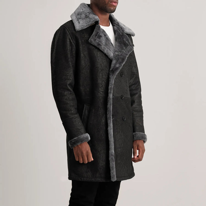 Charles ტყავის პალტო ყავისფერი Shearling ტყავის პალტო მამაკაცის