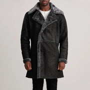 
ახლო ხედი of Notch & Button Hardware on Charles Brown Suede Leather Shearling Double-Breasted Coat