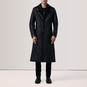 
Black Sheepskin leather Coat - უკანა ხედი გამოკვეთილი მხრებით და სუფთა დაბოლოებით