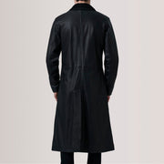 
ახლო ხედი of Notch & Button Hardware on Charlton შავი Leather Single Breasted ტყავის პალტო მამაკაცის For Men