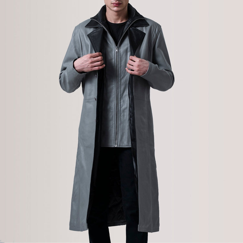 Charlton Grey Leather Single Breasted ტყავის პალტო მამაკაცის