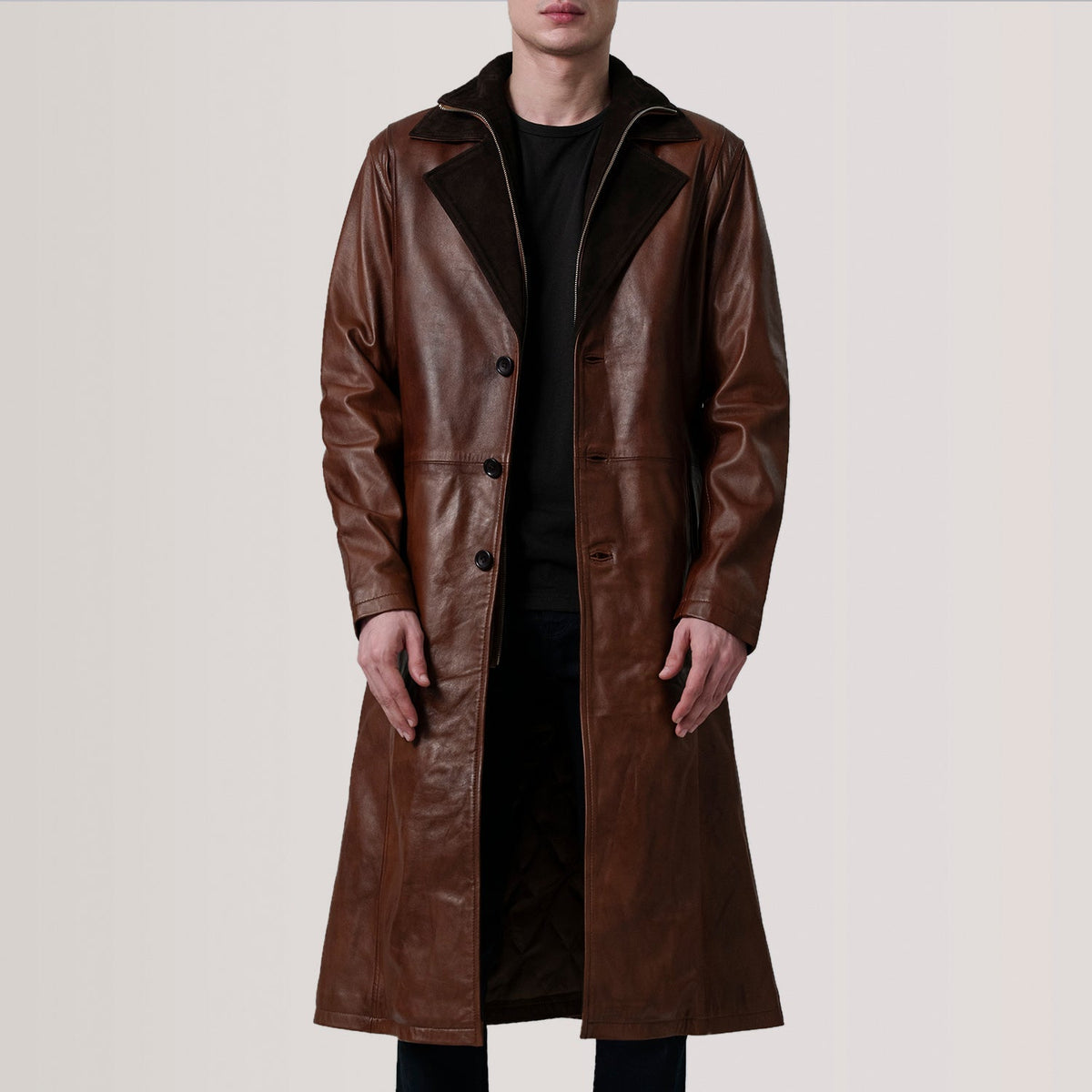 
Charlton Waxed ყავისფერი Leather Single Breasted ტყავის პალტო მამაკაცის For Men in Distressed Brown Sheepskin Burnished - წინა ხედი და მორგებული სილუეტი | შეიძინეთ ონლაინ