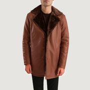 
ახლო ხედი of Shirt & Button Hardware on Cinnamon ყავისფერი Leather Fur ტყავის პალტო მამაკაცის