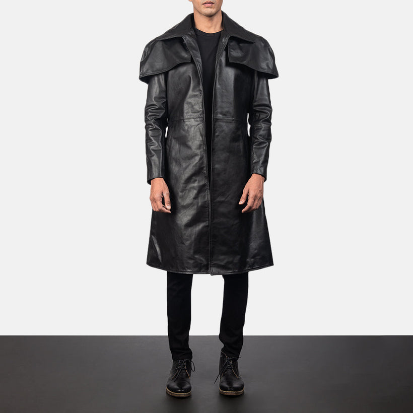 Classic შავი Leather Duster მამაკაცის