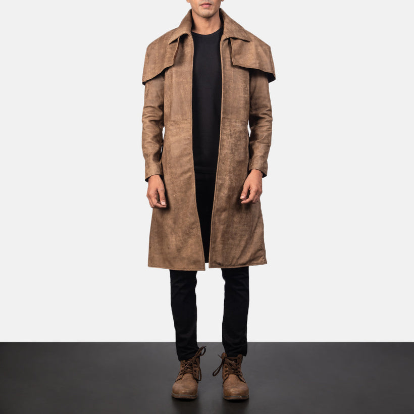 Classic ყავისფერი Leather Duster მამაკაცის