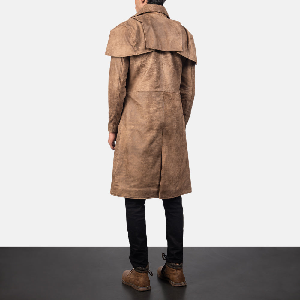 
Classic ყავისფერი Leather Duster მამაკაცის - გვერდითი პროფილი ერგონომიული სახელოს ჭრით