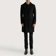
Claud Black Wool Double Breasted Coat - გვერდითი პროფილი ერგონომიული სახელოს ჭრით