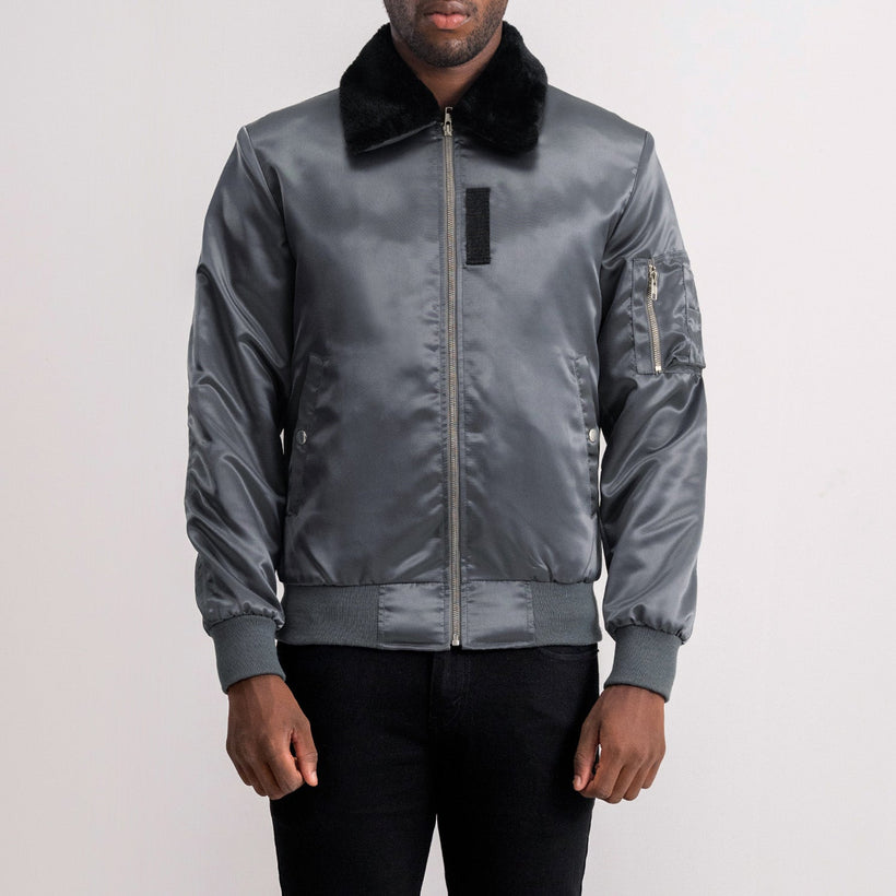 Clyde B-1-5 Grey ტყავის ბომბერი მამაკაცის