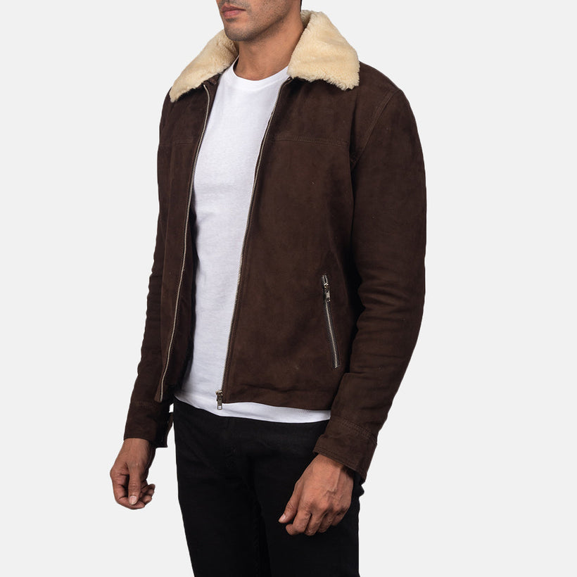 Coffner ყავისფერი Shearling Fur ტყავის ქურთუკი მამაკაცის
