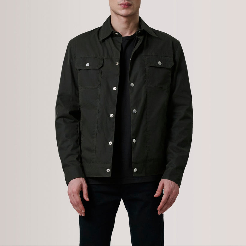 Colberto Olive Waxed Canvas Trucker ტყავის ქურთუკი მამაკაცის